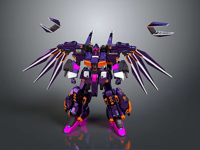 Purple and Orange Mechanical Robot Game Movie Character With Wings and Claws 3d model