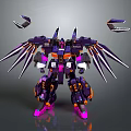 Purple and Orange Mechanical Robot Game Movie Character With Wings and Claws