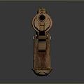 Vintage Brass Revolver with Wooden Grip Engraved Pattern and Glowing Components Steampunk Inspired Design