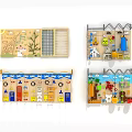 Wooden Wall Mounted Play Panels for Kids with Animal Transportation Tools and Giraffe Themes