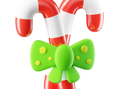 Festive Christmas Decorative Ornament Set With Red White Candy Canes And Green Bow 3d model