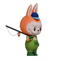 Adorable Rabbit Character With Orange Fur Blue Cap Green Overalls Fishing Rod Three Angles