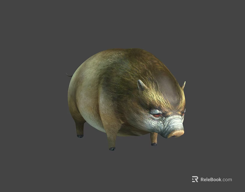 Realistic Chubby Wild Boar Character With Brown Fur White Facial Markings And Fierce Eyes 3d model 