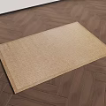 Light Brown Square Rug With Woven Texture On Dark Herringbone Wooden Floor