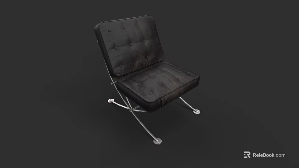 Elegant Modern Black Leather Tufted Armchair With Crossed Metal Legs Design 3d model 
