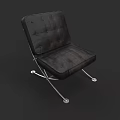 Elegant Modern Black Leather Tufted Armchair With Crossed Metal Legs Design