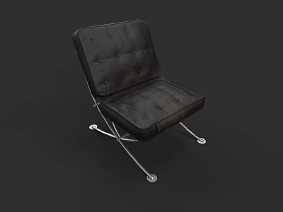 Elegant Modern Black Leather Tufted Armchair With Crossed Metal Legs Design 3d model