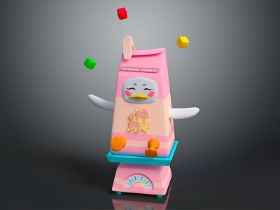 Cute Pink Cartoon Vending Machine With Colorful Cubes Smiling Face And Orange Items 3d model