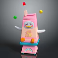 Cute Pink Cartoon Vending Machine With Colorful Cubes Smiling Face And Orange Items