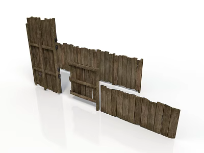 Rustic Wooden Fence Sections With Shelf And Plank Arrangement Design 3d model