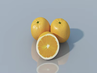 Fresh Juicy Oranges With One Halved Showing Pulp On Gray Background 3d model