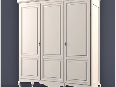 White Classic Three Door Wardrobe With Paneled Doors And Elegant Legs Design 3d model