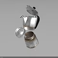 Household Metal Moka Pot With Disassembled Filter And Separated Parts