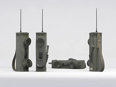 Three Vintage Green Walkie Talkies With Antennas Buttons And Straps 3d model