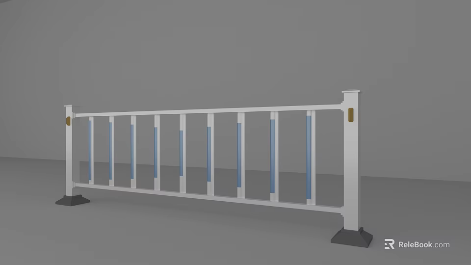 Traffic Safety Road Guardrail With White Frame Blue Vertical Bars And Black Base 3d model 
