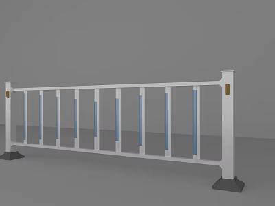 Traffic Safety Road Guardrail With White Frame Blue Vertical Bars And Black Base 3d model