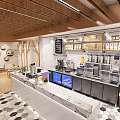 Cozy Dessert Shop Interior With Marble Counter And Seating Area