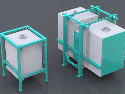 Dual Industrial Equipment Units With Green Support Frame White Container And Top Circular Opening 3d model