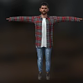 A Man in Plaid Shirt White T-Shirt and Blue Jeans with Arms Outstretched