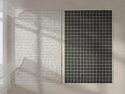 Square Rugs with White Intricate Geometric Pattern and Black Grid Design 3d model