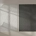 Square Rugs with White Intricate Geometric Pattern and Black Grid Design 3d model