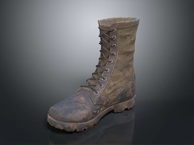 Worn Olive Green Military Boots With Lace Up Design And Durable Sole For Daily Use 3d model