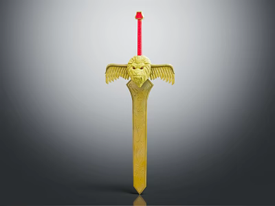 Golden Decorative Sword With Eagle Head Ornament And Red Top Handle 3d model