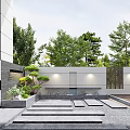 Modern Garden Landscape Design With Glass Roof Pergola Wooden Fence Outdoor Seating And Green Plants