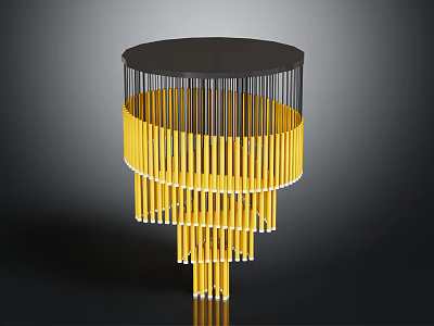 Modern Chandelier With Yellow Hanging Columns And Black Circular Top 3d model