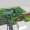 Garden Layout Design With Green Spaces Ponds Buildings Trees And Parking Areas