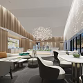 Modern Sales Office With Large Glass Windows Greenery View Wooden Wall Decor And Comfortable Furniture