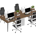 Modern Office Desk With Multiple Computer Monitors Office Chairs And Potted Plants 3d model
