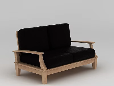 Simple Black Two Seater Sofa With Wooden Frame And Armrests 3d model