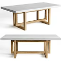 Modern Dining Table With Light Gray Tabletop And Wooden Open Frame Design 3d model