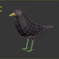 Low Poly Black Bird With Yellow Beak Eyes And White Legs On Dark Background