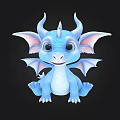 Cute Blue Baby Dragon With Horns Large Ears And Wings 3D Character
