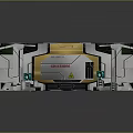 Cartoon Mechanical Platform Scene with Metallic Panels Yellow Warning Stripes and Blue Structure