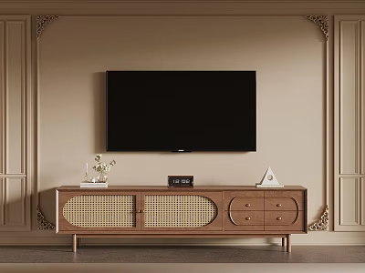 Elegant TV Wall Design With Wooden Panels And Decorative TV Stand 3d model
