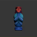 Unique Curved Plant Structure With Red Petal Shaped Leaves And Blue Stem Base Hollow Design