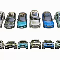 Various Colored SUV Cars Arranged in Two Rows with Different Exteriors