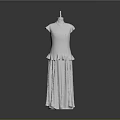 Elegant White Sleeveless Dress Hanging On Hanger With Layered Skirt Design