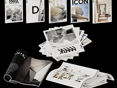 Stacked And Open Design Magazines With Various Covers And Interior Layouts 3d model