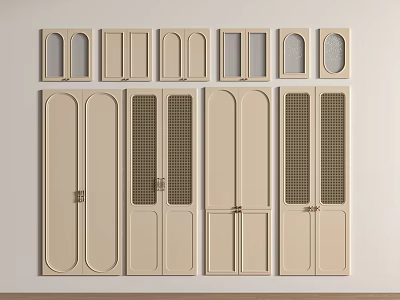 Various Styles Of Beige Cabinet Doors With Glass Grid And Double Door Designs 3d model