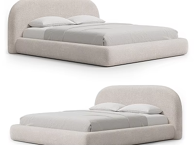 Minimalist Modern Upholstered Double Bed Featuring Soft Beige Fabric Headboard And Platform Bedroom Interior 3d model