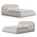 Minimalist Modern Upholstered Double Bed Featuring Soft Beige Fabric Headboard And Platform Bedroom Interior