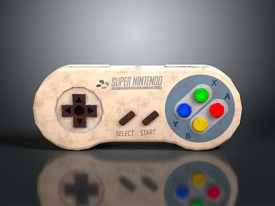 Super Nintendo Retro Game Controller With Worn Design Colorful Buttons Direction Pad Select Start 3d model