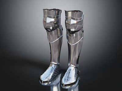 Stylish Silver Metallic Knee High Boots Featuring Armor Style Shiny And Smooth Surface Design 3d model