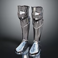 Stylish Silver Metallic Knee High Boots Featuring Armor Style Shiny And Smooth Surface Design