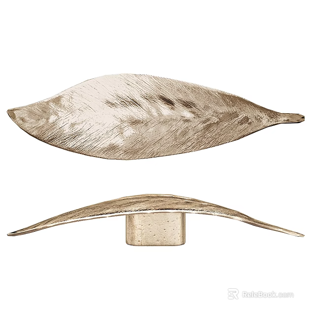 Decorative Leaf Shaped Cabinet Handles With Brushed Metal Finish And Elegant Design 3d model 