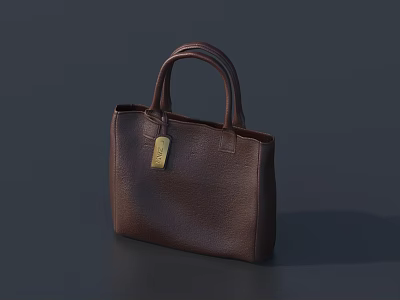 Brown Leather Handbag with Top Handles and Golden Tag Classic Fashionable Design 3d model